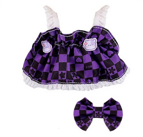 Passend für 17 cm große Puppen. Zubehör: Niedliche Kleidung für EIN einzigartiges Ankleiden. Lila Rock + Schwarze Schuhe + lila Schleife (Puppe Nicht im Lieferumfang enthalten). (Purple, 10X10cm) von Generic
