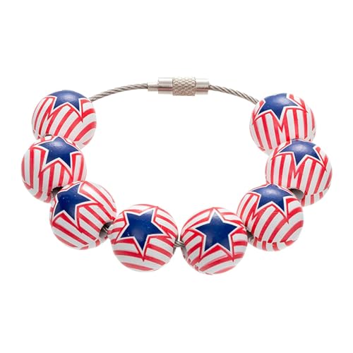 Patriotische Holzperlen, Patriotische Perlen, runde Perlen mit Löchern für den 4. Juli – Craft Independence Day America Memorial Day Dekoration, Strandtaschen-Anhänger von Generic