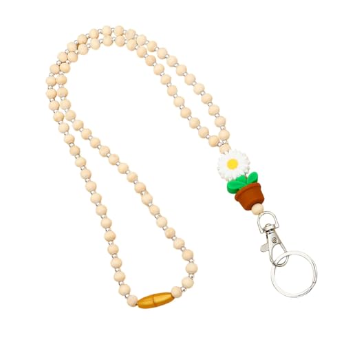 Perlen-Lanyard für Lehrer, Lehrer-Lanyard mit Ausweishülle, Perlblumen-Lanyard aus Holz für Schlüssel | Modische Boho-Holzperlen-Lanyards für Frauen von Generic