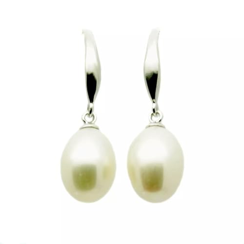 Perlen-Tropfen-Ohrringe, 7–8 mm, weiße, ovale Süßwasser-Zuchtperlen, Haken von Generic