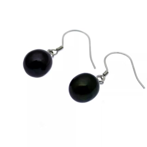 Perlen-Tropfen-Ohrringe mit silbernen Haken, 7–8 mm, Schwarze Süßwasser-Zuchtperlen von Generic