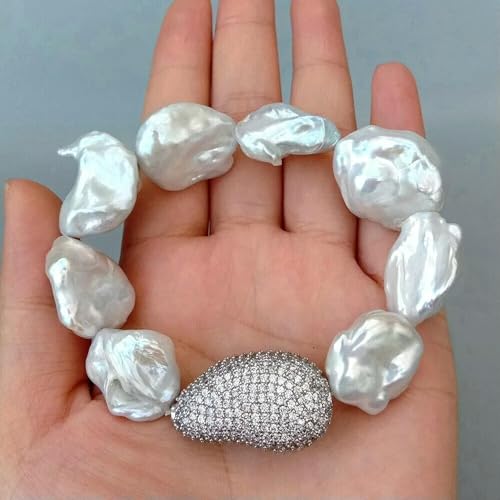 Perlenarmband Zuchtperle Weiße Keshi Perle Cz Perlen Stretch Armband Perlenarmband Zuchtperle Weiße Keshi Perle Cz Perlen Stretch Armband von Generic