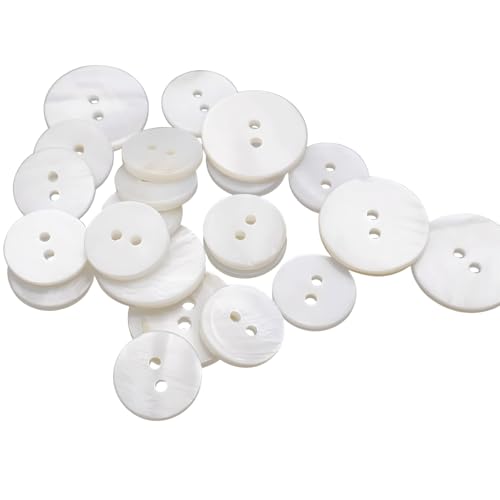Perlmuttknöpfe, 2 Größen, weiße Muschelknöpfe für Blazer, Mäntel und DIY-Projekte mit elegantem 2-Loch-Design, 22 Stück von Generic