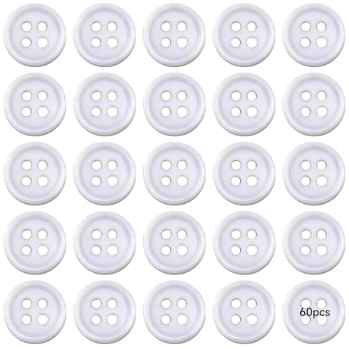 Perlmuttknöpfe zum Nähen und Schneidern, ideal für Hemden und Anzüge, 10 mm, Weiß, glänzend, 60 Stück von Generic