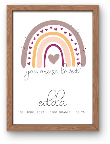 Personalisiertes Poster Geburtsposter in DIN A4 mit Regenbogen, Wunschname, Kinderzimmer Poster Name, Geschenk Baby, Geschenk zur Geburt von Generic