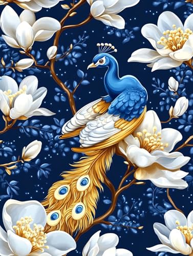 Pfau Diamond Painting Erwachsene Groß XXL 100x135cm, 5D Diamant Painting Bilder Blau Muster DIY Bastel Erwachsene Anfänger Mosaik Set für Zimmer Wohnzimmer Wand Deko Aesthetic, Geschenke Frau VFDK-96 von Generic