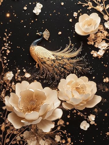 Pfau Diamond Painting Erwachsene Groß XXL 90x120cm, 5D Diamant Painting Bilder Blume Muster DIY Bastel Erwachsene Anfänger Mosaik Set für Zimmer Wohnzimmer Wand Deko Aesthetic, Geschenke Frau SA2Q-SJ von Generic