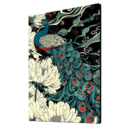 Pfau Malen Nach Zahlen Erwachsene Blume Malen Nach Zahlen 50 x 70 cm DIY Basteln Erwachsene Klarheit Farbe Leinwan Bilder mit Acrylfarben Set 3 Typen Pinsel für Wanddeko Wohnzimmer, Geschenke 2YH-2255 von Generic