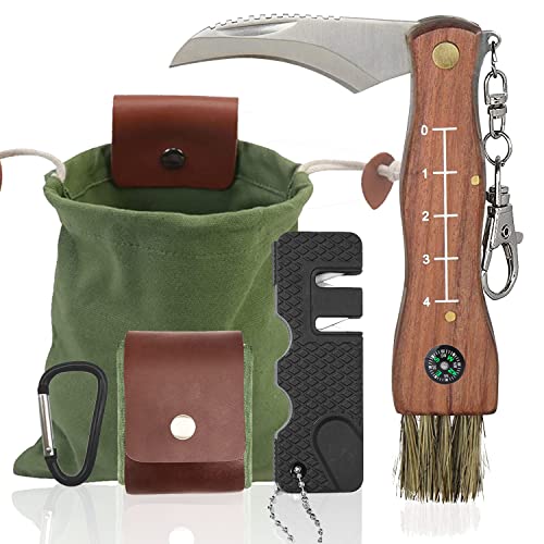 Pilzmesser mit Bürste und Lineal, Taschenmesser mit Canvas Bushcraft Tasche Edelstahl Trüffel Taschenmesser mit Schlüsselring Schwammerlmesser Klappmesser Messer von Generic