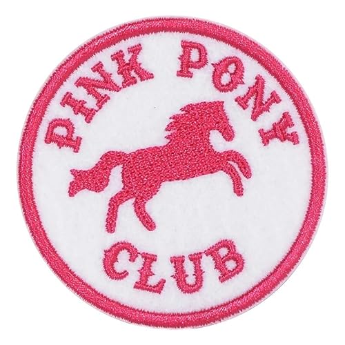 Pink Pony Club Aufnäher Bügelbild 6,3 cm Pferd weiß und rosa bestickt Patch für Kleidung und Accessoires von Generic