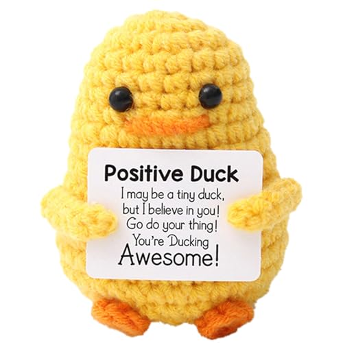 Pocket Strick Duck Toy, weiche emotionale Unterstützung Strickente Entenpuppe | Kreative Häkeln Positive Entenpuppe mit Ermutigungskarte für Tisch, Bücherregal, Leben von Generic