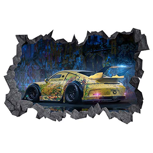 Porsche 911 Wandaufkleber, 3D-Loch in der Wand, C-Effekt, 125cm x 83cm von Generic