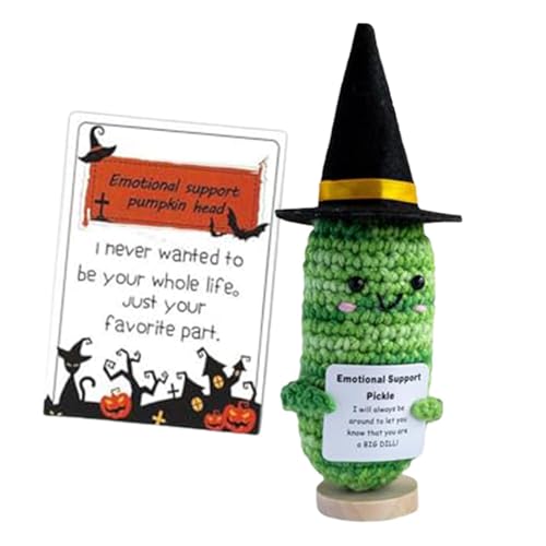 Positive Bestätigungspuppe, niedliche positive Strickpuppen – Halloween-Kürbiskopfpuppe, lustige Häkelpuppe mit Positivkarte, Strickdekoration, Unterstützung von Generic