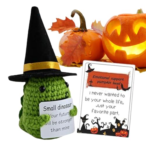 Positive Puppe, positive Strickpuppe, Kürbisköpfe, Halloween-Puppe, Gurkenstrickpuppe, handgemachte Häkelgurke, mit Positivkarte für Schwester von Generic