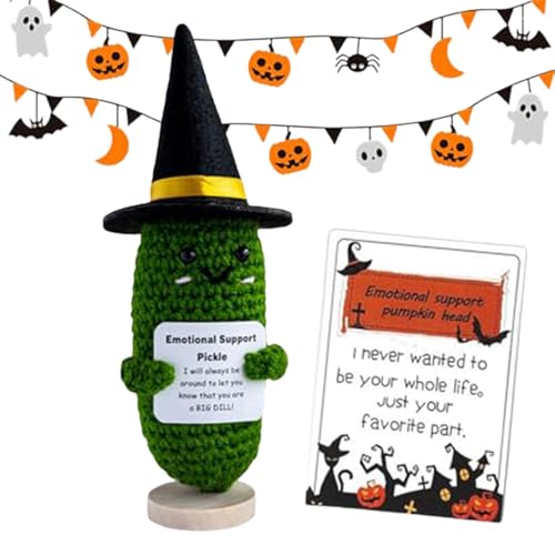Positive Puppe, positive Strickpuppe, Kürbisköpfe, Halloween-Puppe – lustige Häkelpuppe mit Positivkarte, Strickdekoration, Stimulationsunterstützung für den Raum von Generic