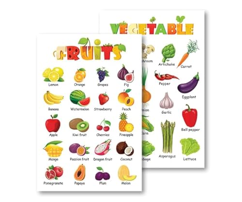Poster mit Obst und Gemüse, 40,6 x 61 cm, pädagogische Vorschul-Wandkunst für Kleinkinder und Kinder, ideal für Kinderzimmer, Zuhause, Klassenzimmer, Schule, Wanddekoration (ungerahmt), 2 Stück von Generic