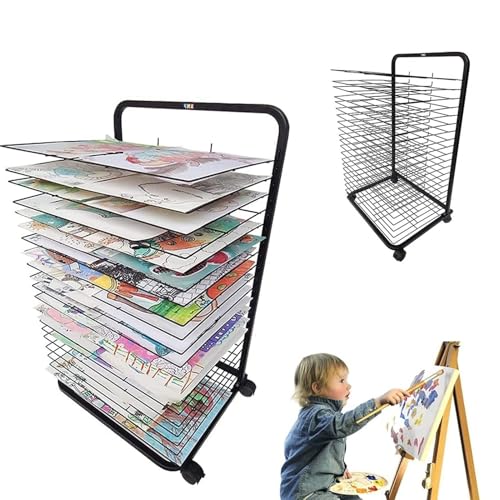 Präsentationsständer für Kunstwerke zum Trocknen, schwarzer Drahtkunstwagen mit Rädern, 57 x 47 x 97 cm, perfekt für Kunststudios und Klassenzimmer, Heimgebrauch von Generic