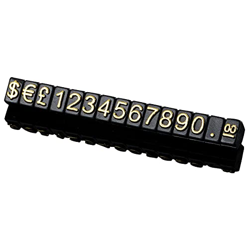 Preisschilder, verstellbar, Zahlenzähler, Etiketten, Verkaufspreisblöcke für Schmuck, Uhren, Ringe, Dollar-Preise, Show-Set, 3 x 5 mm (Gold auf Schwarz) von Generic