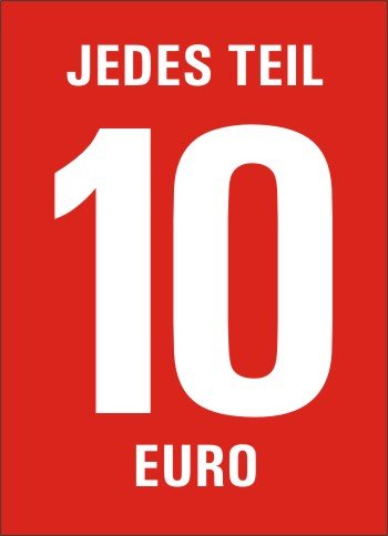 Preisschilder 10 Stück"Jedes Teil 10 Euro" DIN A4 / 21 x 29,7 cm für Räumungsverkauf/ohne Rahmen von Generic