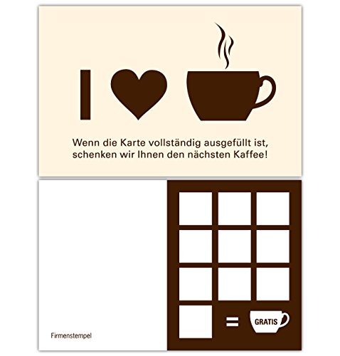 Premium Kaffee Bonuskarten 100 Stk. mit 10 Stempelfeldern. Treuekarten passend für Bereiche wie Gastronomie, Restaurant, Weinhandel, Getränkehandel, Freizeit, Feier, Geschenk, Gaststätte Bäckerei Premium Kaffee Bonuskarten 100 Stk. mit 10 Stempelfeldern. Treuekarten passend für Bereiche wie Gastronomie, Restaurant, Weinhandel, Getränkehandel, Freizeit, Feier, Geschenk, Gaststätte Bäckerei von Generic
