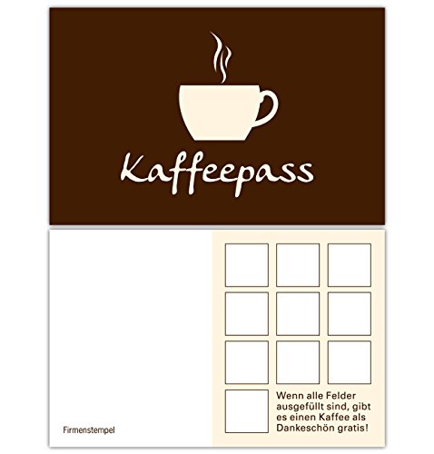 Premium Kaffee Bonuskarten 250 Stk. mit 10 Stempelfeldern. Treuekarten passend für Bereiche wie Gastronomie, Restaurant, Weinhandel, Getränkehandel, Freizeit, Feier, Geschenk, Gaststätte Bäckerei Premium Kaffee Bonuskarten 250 Stk. mit 10 Stempelfeldern. Treuekarten passend für Bereiche wie Gastronomie, Restaurant, Weinhandel, Getränkehandel, Freizeit, Feier, Geschenk, Gaststätte Bäckerei von Generic