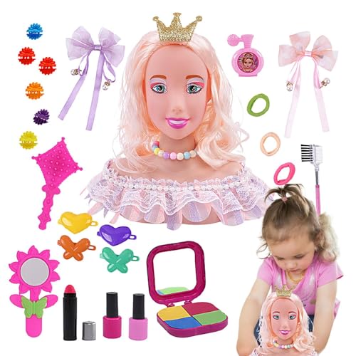 Puppe Make-up und , Puppenkopf für Mädchen Make-up, Puppen-Make-up-Spielzeug für Frisuren, 28 Stück, halbkörperiges Spielzeug-Set für Frisuren von Generic