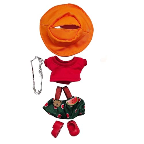 Puppen-Outfit-Set mit Overall mit Wassermelonen-Print für 6--Puppen. Modische Kleidung für 15-cm-17-cm-Puppen. Weiches Stoffkostüm mit Accessoires, perfekt für Kinder Sammler Tne707 (C, 10cm) von Generic