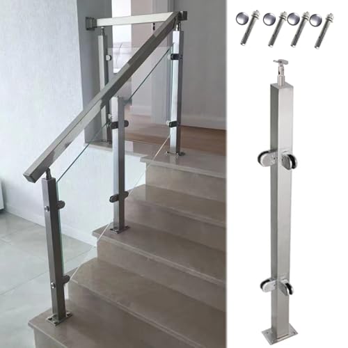 Quadratischer Glasgeländerpfosten mit Klemme für Balustraden, End-/Eck-/Mittelpfostenklemmen für Treppenglasgeländer aus Edelstahl 304, modernes Glasplattformgeländersystem für den Innenbere von Generic