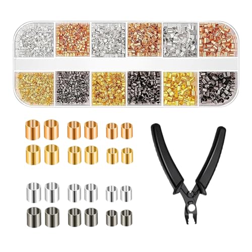 Quetschperlen, 2200 Stück, Röhrchen, mit Crimpzange, Zubehör für die Herstellung von Halsketten, Armbändern, Ohrringen von Generic