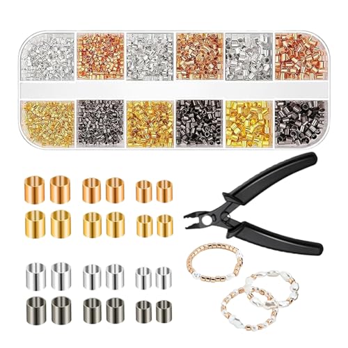 Quetschperlen, 2200 Stück Röhren mit Crimpzange, Zubehör für Schmuckherstellung für Armbänder, Halsketten, Ohrringe, Schlüsselanhänger, Projekte für Frauen und Perlen von Generic