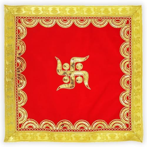 RSGM bestickter roter Samt, Pooja, Aasan-Tuch, Chowki Aasan Kapda-Matte für Puja-Tisch, Puja-Home-Mandir und Tempel, 43,2 x 43,2 cm RSGM bestickter roter Samt, Pooja, Aasan-Tuch, Chowki Aasan Kapda-Matte für Puja-Tisch, Puja-Home-Mandir und Tempel, 43,2 x 43,2 cm von Generic