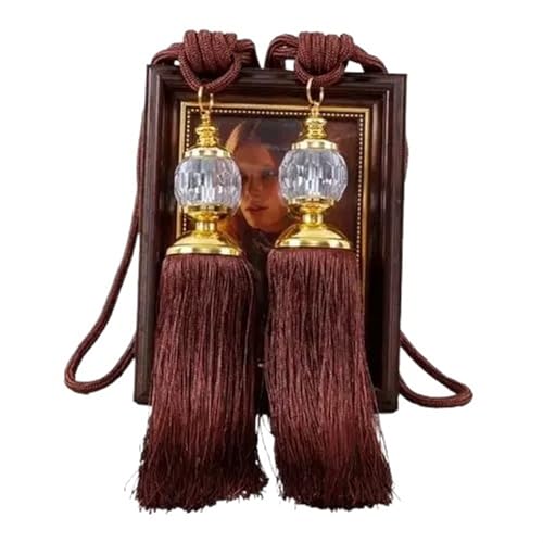 Raffhalter für Vorhänge, Seil, 2 Stück, Retro-Stil, Kunstkristallquasten, Fransen, Vorhang-Raffhalter, Seil, Fenstervorhänge, Dekoration (Rot, Kaffeebraun) von Generic