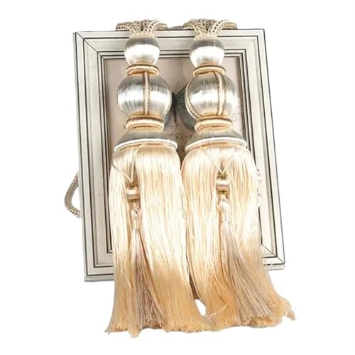 Raffhalter für Vorhänge, Seil, 2 Stück, Seil-Vorhang-Raffhalter, hängende Quaste, Raffhalter für Vorhangzubehör, Perlenkugel, Perlenquaste, hängende Kugel (Beige) von Generic