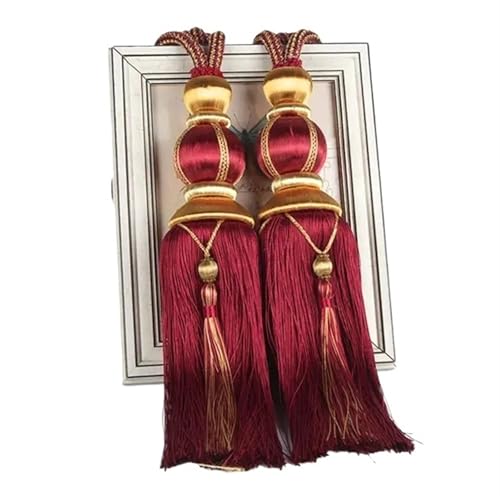 Raffhalter für Vorhänge, Seil, 2 Stück, Seil-Vorhang-Raffhalter, hängende Quaste, Raffhalter für Vorhangzubehör, Perlenkugel, Perlenquaste, hängende Kugel (Weinrot) von Generic