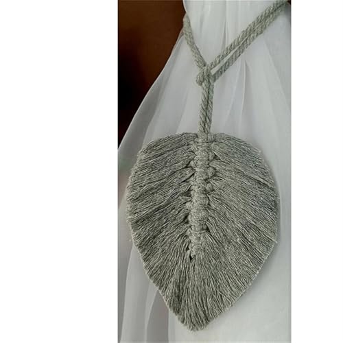 Raffhalter für Vorhänge, Seil, Vorhanggurte, Raffhalter mit Blattmotiv, handgewebte Baumwollquaste, dekorative Accessoires für das Wohnzimmer (hellgraues Seil, 52 cm) von Generic