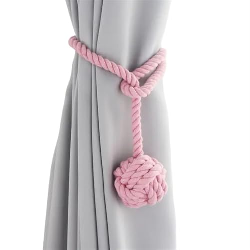 Raffhalter für Vorhänge, Seil, handgefertigt, natürliches Baumwollseil, runde Endstücke, Raffhalter für Vorhänge, Dekorationshalter für Fenstervorhänge (Pink) von Generic