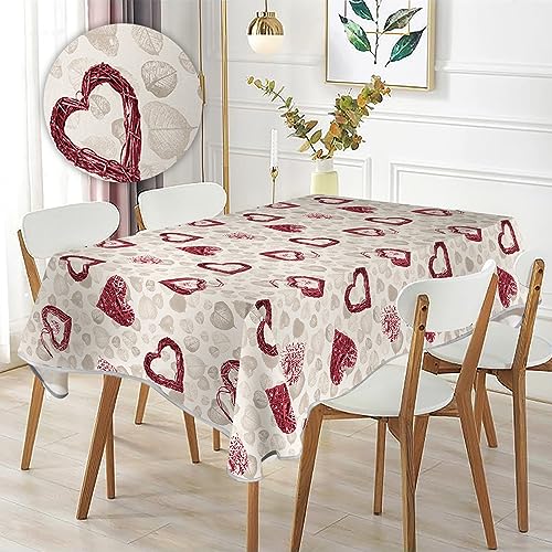 Rechteckige Tischdecke, wasserdicht, hochauflösender Druck, elegant und langlebig, inklusive 2 Stück Zangen für Tischdecke (140_x_240_cm, rotes Herz) von Generic