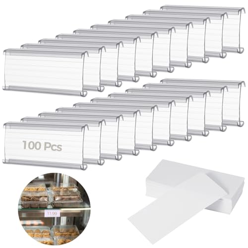 Regaletiketten, abnehmbare Display-Schilder, 100 Stück, Drahtregal-Etikettenhalter, 3 x 1,33 transparente Kunststoff-Etiketten-Clips, mit weißen Papiereinsätzen, einfach zu bedienen von Generic