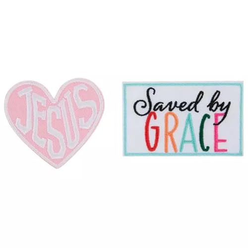 Religiöse Aufnäher zum Aufbügeln, Jesus Herz und Saved by Grace Design Patch, 2 Stück Set von Generic