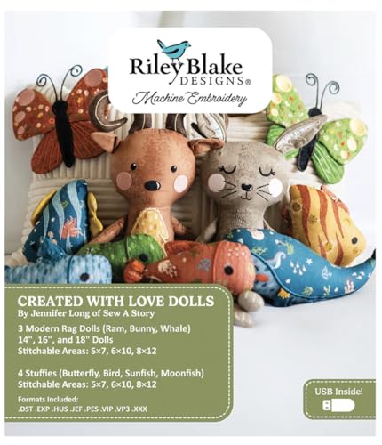 Riley Blake Maschinenstickmuster: Digitales Design, kompatibel mit großen Maschinen, skalierbare Größen und detaillierte Anweisungen (Created With Love Dolls) von Generic