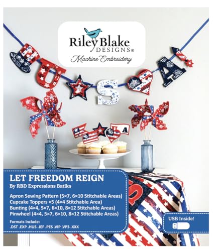 Riley Blake Maschinenstickmuster: Digitales Design, kompatibel mit großen Maschinen, skalierbare Größen und detaillierte Anweisungen (Let Freedom Reign Projects) von Generic