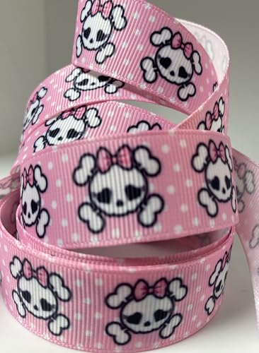 Ripsband – kleine Skelettgesichter mit pinken Haarschleifen, Hot Pink Dot Hintergrund Band – 2,2 cm breit – 9,1 m – für Haarschleifen & Urlaubsbasteln und alle Nähprojekte Ripsband – kleine Skelettgesichter mit pinken Haarschleifen, Hot Pink Dot Hintergrund Band – 2,2 cm breit – 9,1 m – für Haarschleifen & Urlaubsbasteln und alle Nähprojekte von Generic