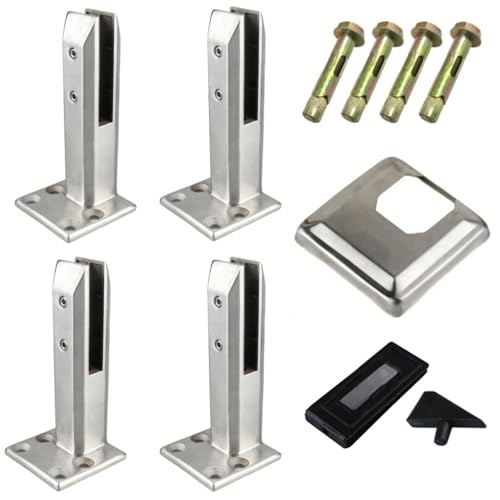 Robuste, Exzentrische Glasklemme Aus Edelstahl 304, Klemmen FüR PoolzäUne, GeläNderpfosten, Balkone, Treppen, Zapfen-Glasklemme FüR Glasdicken Von 8–13 Mm (4er-Pack),Silber,200mm von Generic