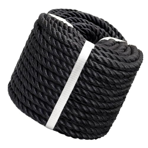 Robustes, schwarzes Outdoor-Seil, 3/16 Zoll, 1/4 Zoll, 5/16 Zoll, 3/8 Zoll, 1/2 Zoll, 3/4 Zoll, gedrehtes Polyethylen-3-Strang-Flechtseil for Schaukeln, Segeln(1/2" x164') von Generic