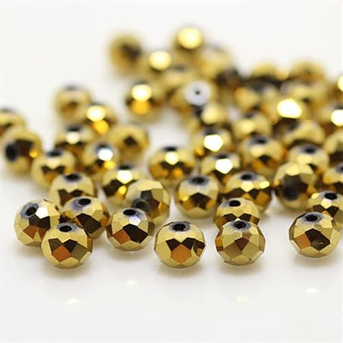 Rondelle-Perlen, 2 mm, 4 mm, 6 mm, 8 mm, facettierte Kristallperlen, Glasperlen, lose Abstandshalter, runde Perlen für Schmuckherstellung (2 mm, 170 Stück, glänzendes Gold) von Generic