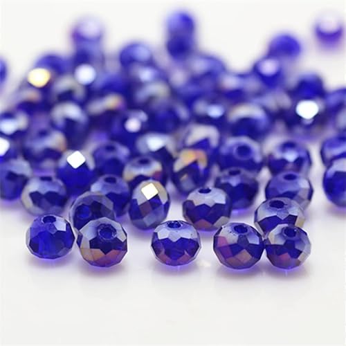 Rondelle-Perlen, 2 mm, 4 mm, 6 mm, 8 mm, facettierte Kristallperlen, Glasperlen, lose Abstandshalter, runde Perlen für Schmuckherstellung (dunkelblau, AB, 6 mm, 50 Stück) von Generic