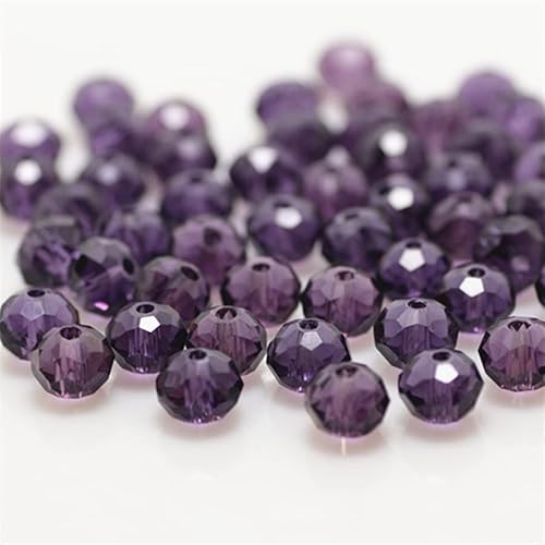 Rondelle-Perlen, 2 mm, 4 mm, 6 mm, 8 mm, facettierte Kristallperlen, Glasperlen, lose Abstandshalter, runde Perlen für Schmuckherstellung (lila, 6 mm, 50 Stück) von Generic