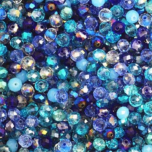 Rondelle-Perlen, facettierte Kristallperlen, Glasperlen, lose Abstandshalter, runde Perlen für Schmuckherstellung, 2 mm, 170 Stück, blau, mehrfarbig, 2 mm, 4 mm, 6 mm, 8 mm von Generic