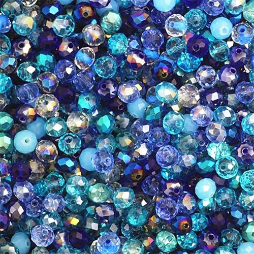 Rondelle-Perlen, facettierte Kristallperlen, Glasperlen, lose Abstandshalter, runde Perlen für Schmuckherstellung, 2 mm, 170 Stück, blau, mehrfarbig, 2 mm, 4 mm, 6 mm, 8 mm von Generic