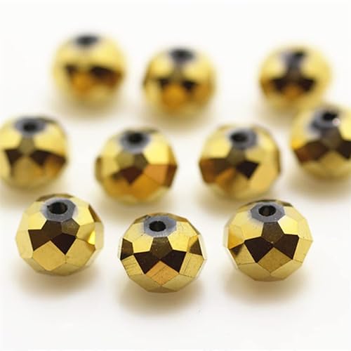 Rondelle-Perlen, facettierte Kristallperlen, Glasperlen, lose Abstandshalter, runde Perlen für Schmuckherstellung, 2 mm, 170 Stück, glänzend goldfarben, 2 mm, 4 mm, 6 mm, 8 mm von Generic